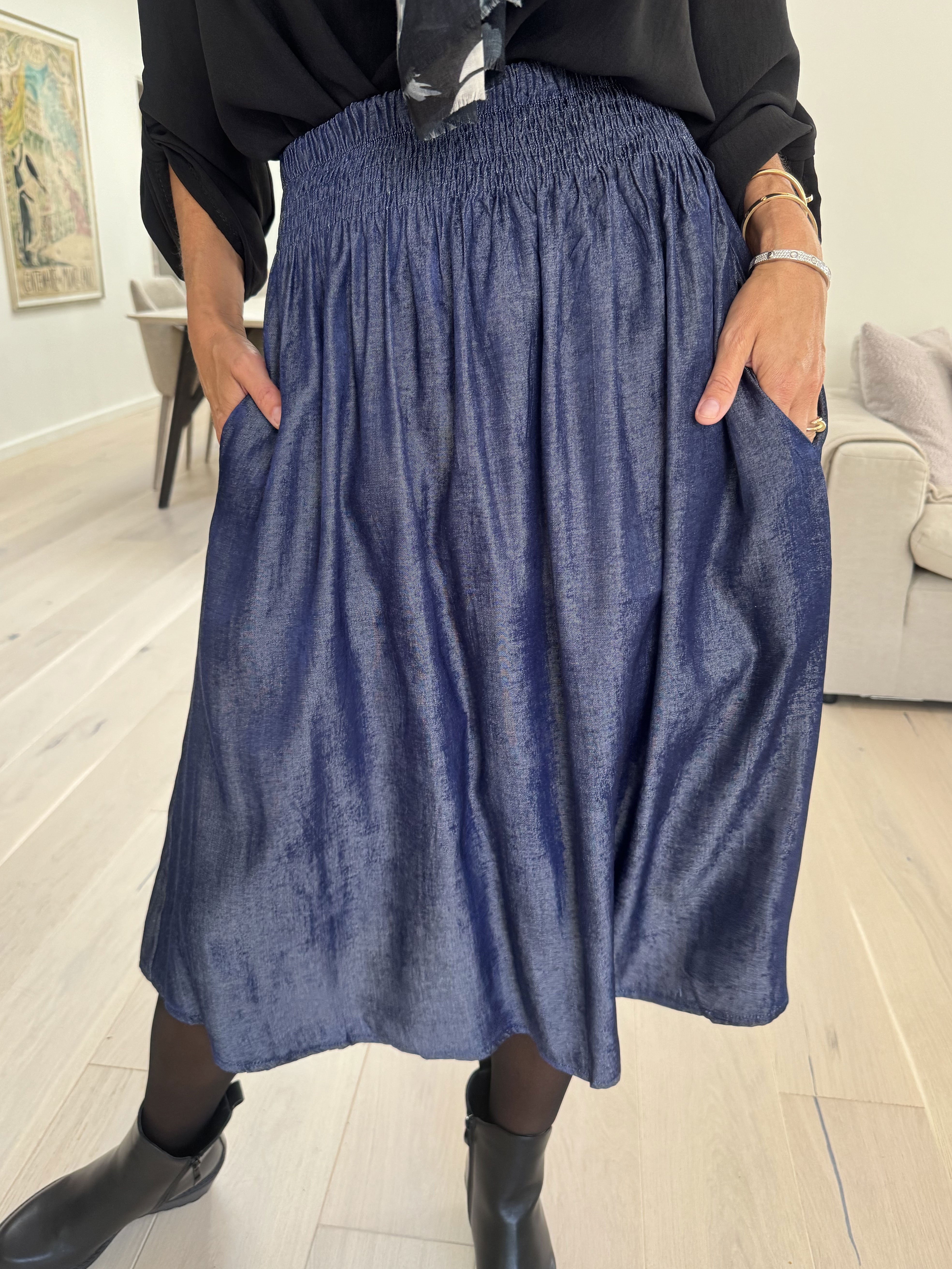 Pams Midi Denim Skirt - Nederdel med lommer